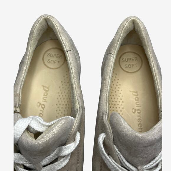 Paul Green Super Soft Leather Sneakers UK 7 ≈ US 9.5 Beige Metallic Suede - Picture 5 of 12